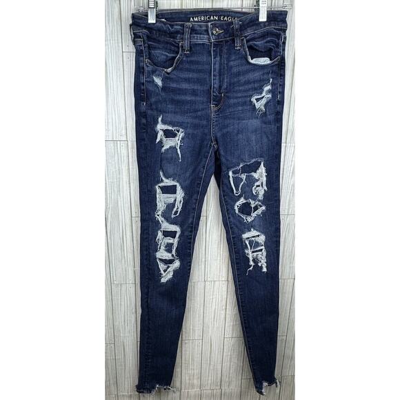 American Eagle distressed super hi rise jegging denim jeans Women’s Size 6 Tall - Picture 2 of 8